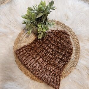 Handmade Knit Hat Brown Textured Winter Warm Soft Cozy